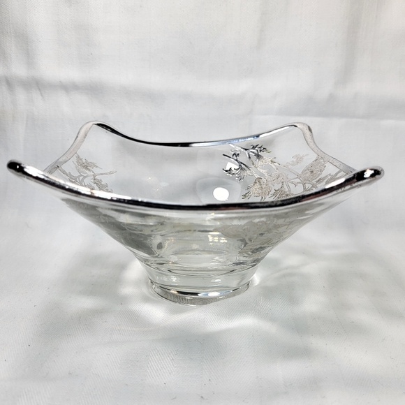 Silver City Glass Co. Sterling Overlay Bowl Dish Flanders Poppies 5.75" Square - Picture 5 of 16